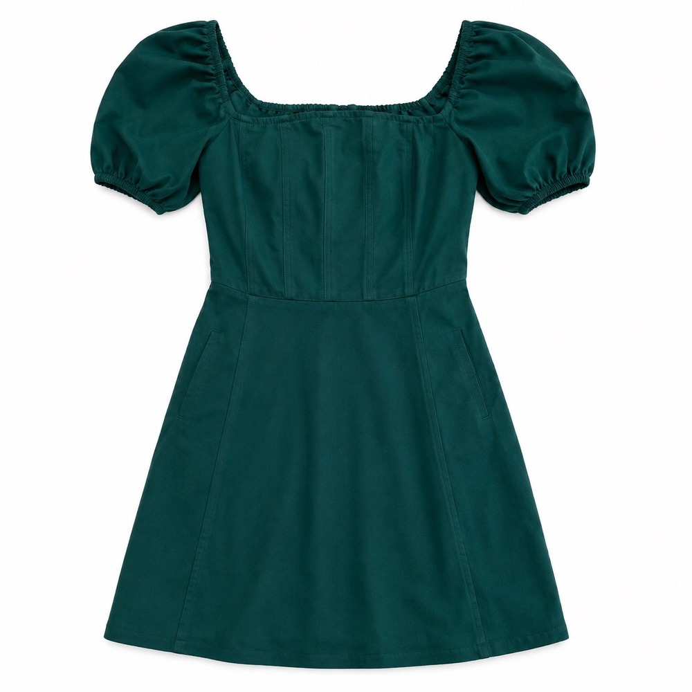 Abercrombie & Fitch Emerald Green Puff Sleeve Corset Mini Dress Coquette Small - Picture 1 of 9